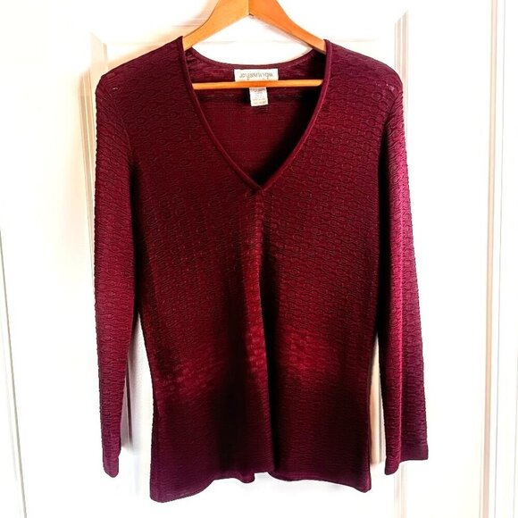 Vintage Jones New York Burgundy Red Knit V-Neck Sweater - Picture 1 of 5